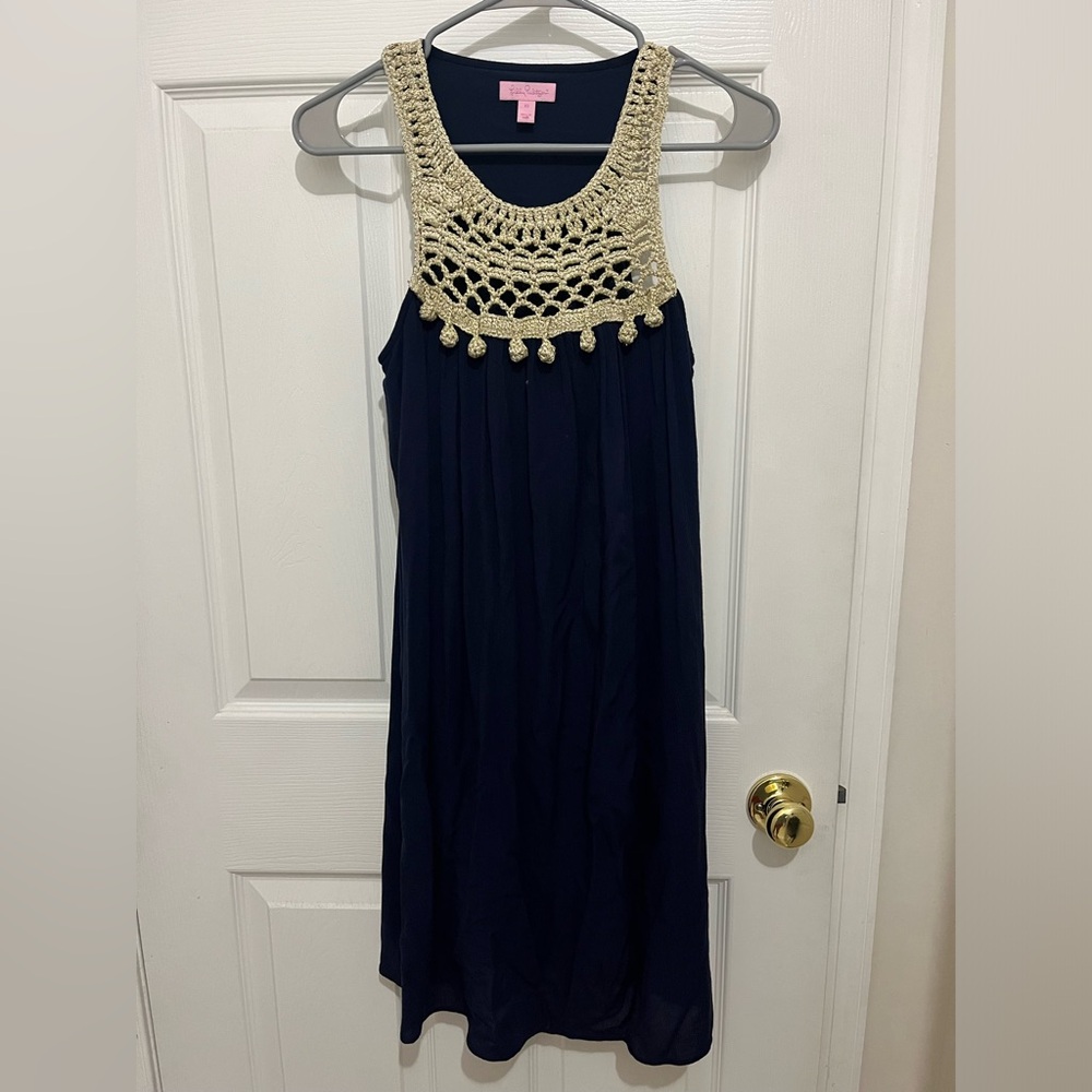 Lilly Pulitzer XS Navy Blue Sleeveless Dress With Gold Tassles